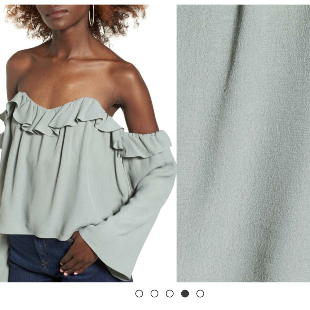 4SI3NNA Ruffle Off the Shoulder Blouse Size M Sage